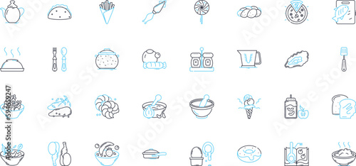 Tableware linear icons set. Plate, Bowl, Glass, Mug, Spoon, Fork, Knife line vector and concept signs. Saucer,Cup,Platter outline illustrations