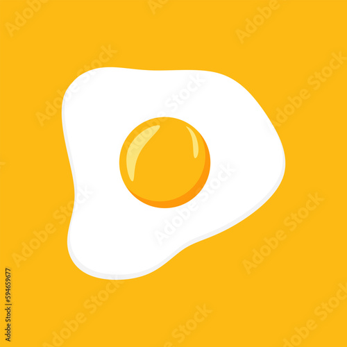 Fried egg in cartoon style. bright yellow egg yoke. Fresh fried egg delicious cuisine dish. Flat vector illustration isolated