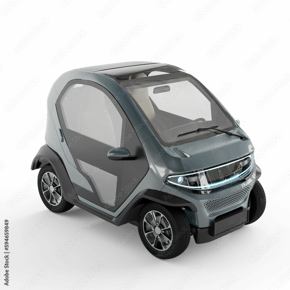 A small electric car on a white background, 3d rendering A small electric car on a white background, 3d rendering