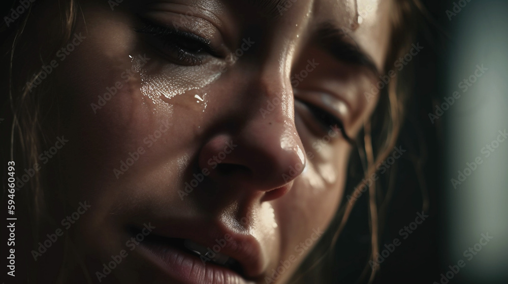 Close up portrait of beautiful woman's eyes crying, emotional, Generative AI