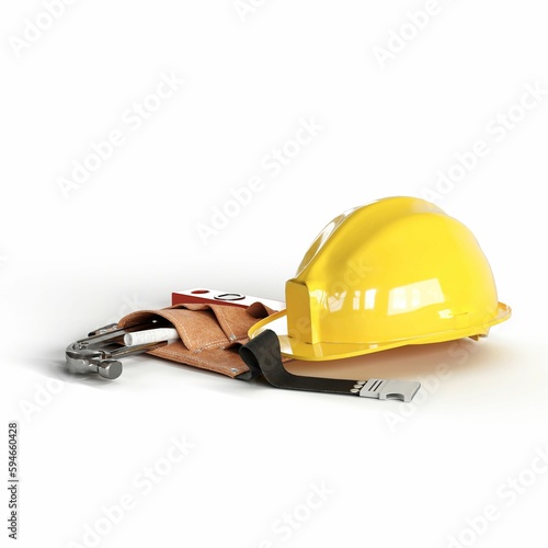 construction safety gear laying on a white surface, 3d rendering photo