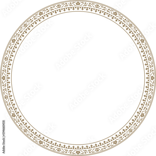 Vector gold colored frame, border, chinese ornament. Patterned circle, ring of the peoples of East Asia, Korea, Malaysia, Japan, Singapore, Thailand..