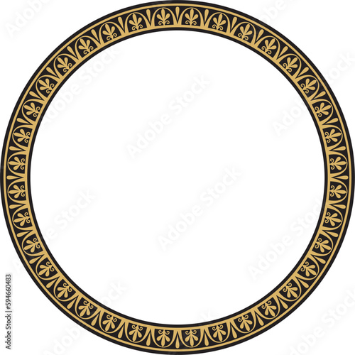 Vector round gold and black Greek frame. Classic meander ornament. Border Ancient Greece, Roman Empire.. photo