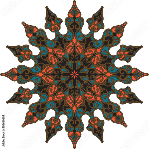 Vector colored round Turkish ornament. Endless Ottoman national circle.