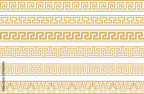 Set of vector seamless greek classic ornament. Pattern for a border and a frame. Ancient Greece and the Roman Empire. Endless golden meander..