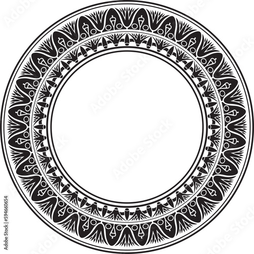 Vector ancient black monochrome Egyptian round ornament. Endless national ethnic border, frame, ring..