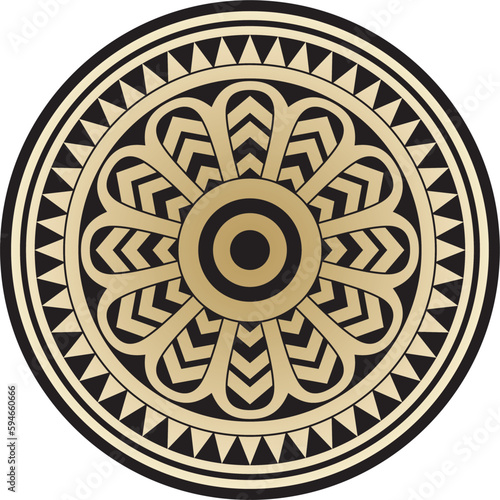 Vector golden and black round ancient persian ornament. National Iranian circle of ancient civilization. Baghdad.