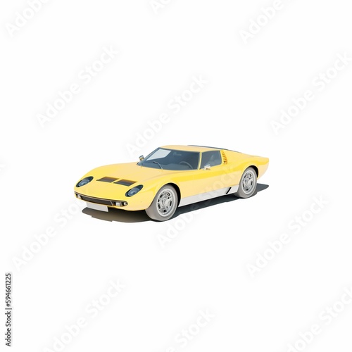 a yellow model sports car on white with surface, 3d rendering