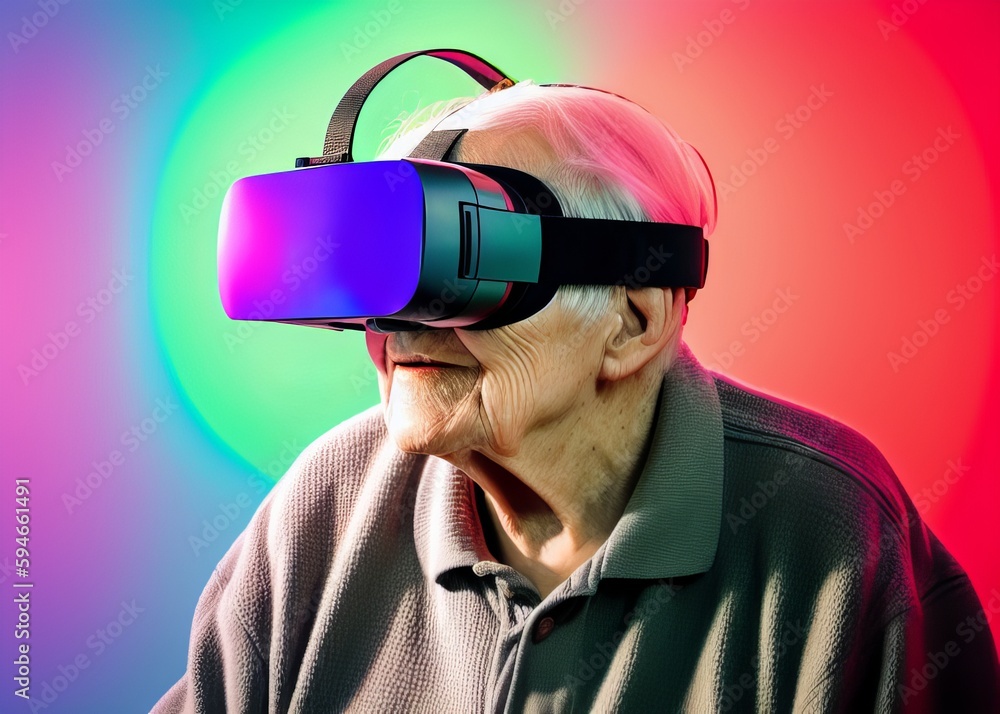 Elderly Playing VR Video Games Senior Virtual Reality Gaming Old Person Gaming Technology AI Elderly Playing VR Video Games Senior Virtual Reality Gaming Old Person Gaming Technology AI
