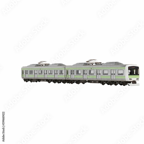 a small green train is shown on white background, 3d rendering