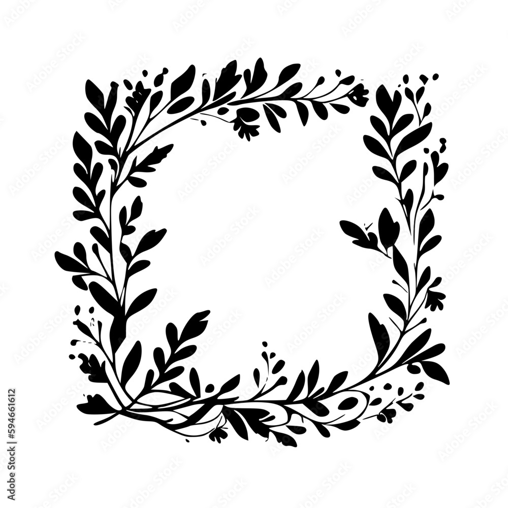 Floral Frame - Black and White Isolated Icon - Vector illustration