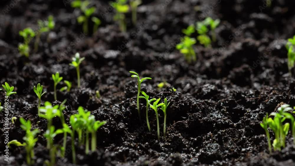 Plants growing at spring time lapse. Sprout germination from seeds in soil. Plants growing at spring time lapse. Sprout germination from seeds in soil.