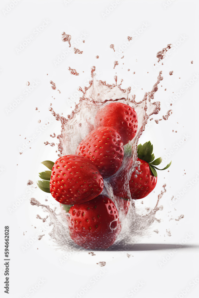 Levitation strawberries with drops of water splash, isolated on white background, organic healthy, flying food, AI generative Levitation strawberries with drops of water splash, isolated on white background, organic healthy, flying food, AI generative