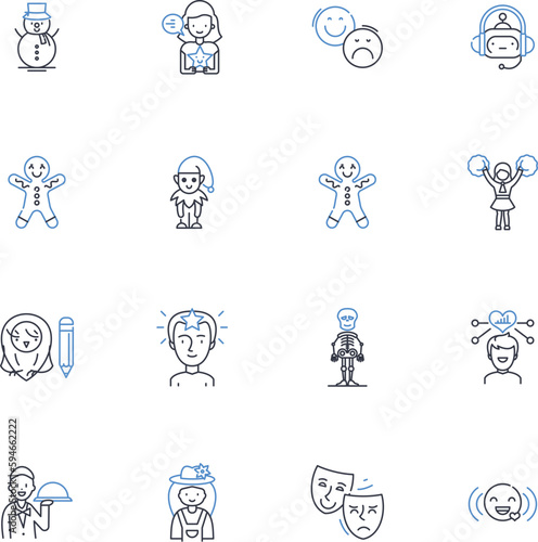 Chuckleheads line icons collection. Pranksters, Goofballs, Jesters, Clowns, Buffoons, Fools, Caperers vector and linear illustration. Tricksters,Dummies,Jokers outline signs set