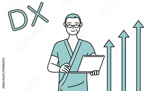 DXのイメージ、業務改善に成功した中年・シニア男性入院患者