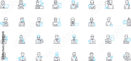 Vocation linear icons set. Calling, Mission, Purpose, Career, Passion, Talent, Aspiration line vector and concept signs. Fate,Destiny,Service outline illustrations