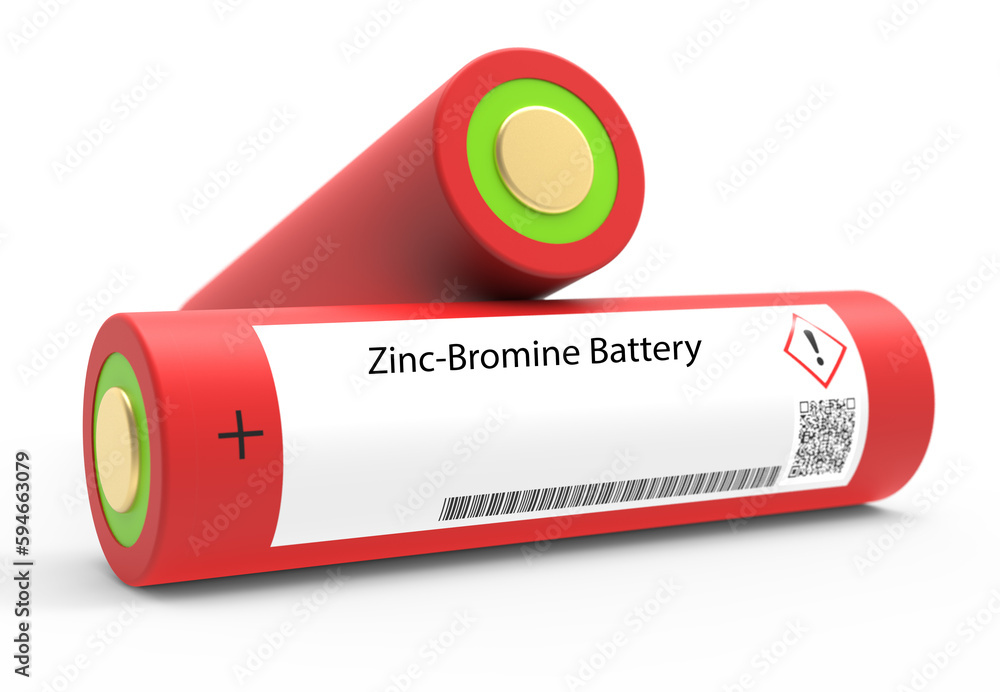 Zinc-bromine Battery A zinc-bromine battery is a type of flow battery that uses zinc and bromine as active  - obrazy, fototapety, plakaty 