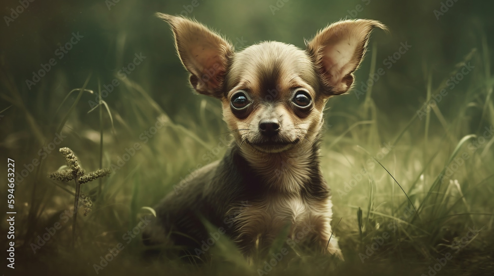 Chihuahua in the park. Small mexican dog on green grass background. Generative AI Chihuahua in the park. Small mexican dog on green grass background. Generative AI