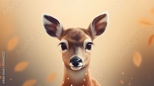 Cartoon little deer. Cute baby fawn illustration. Animal with soft fur. Generative AI © tanyastock