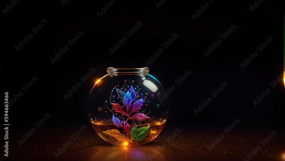 Colorful Fish Bowl with a Magic Flower Inside - Stock Photo AI-Generated Colorful Fish Bowl with a Magic Flower Inside - Stock Photo AI-Generated