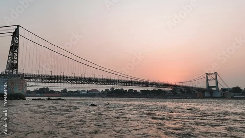 Ram jula [Ram Setu] bridge in ganga river with sunset View