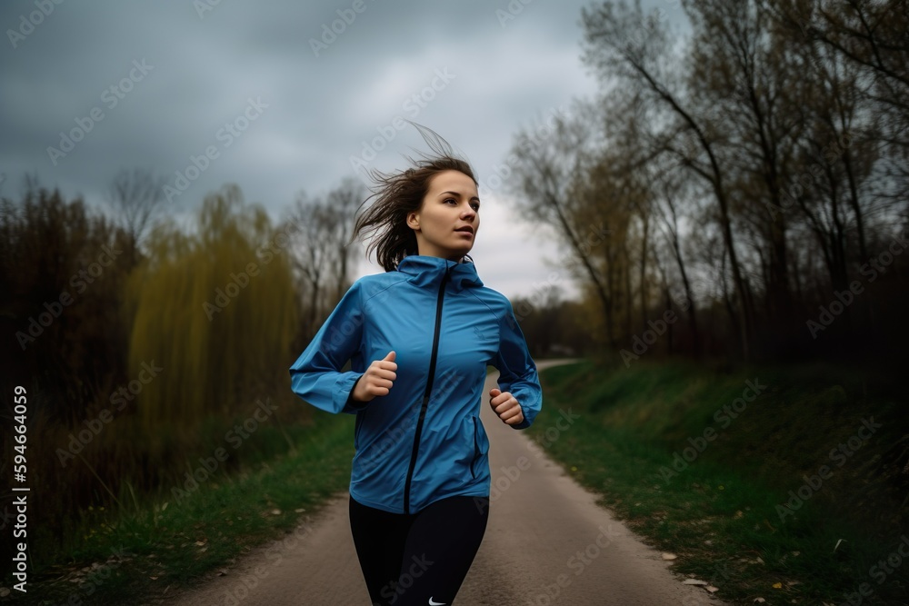 Junge Frau beim Lauftraining (Generative AI) Junge Frau beim Lauftraining (Generative AI)