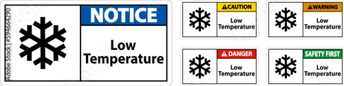 Caution Low temperature symbol and text safety sign.