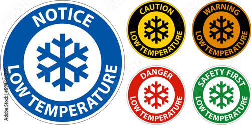Caution Low temperature symbol and text safety sign.