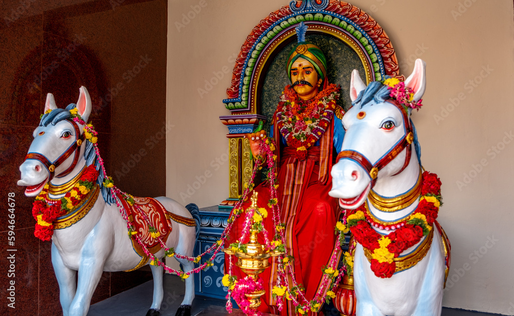 Colorful statues at a landmark Hindu temple in Singapore