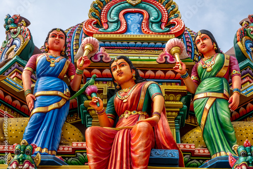 Colorful statues at a landmark Hindu temple in Singapore