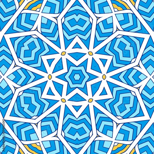 Geometric Hexagonal Abstract Pattern Mandala Islamic Ramadhan Ied Blue Yellow Gold 151