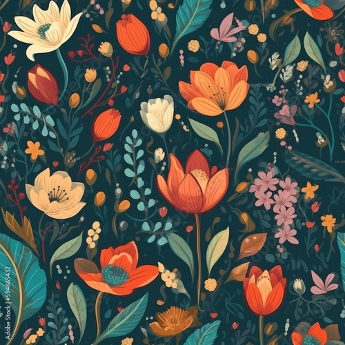 Beautiful elegant flower seamless pattern  created with generative AI