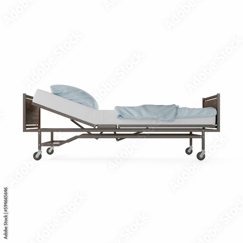 the mattress is rolled down on a small hospital bed in the room photo