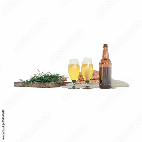 a table filled with glass of beer and plates of cookies