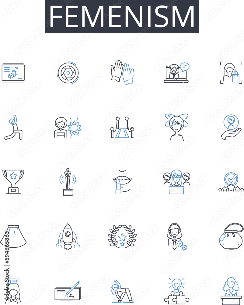 Femenism line icons collection. Women's rights movement, Gender equality, Women's liberation, Suffrage, Women's empowerment, Femininity, Equality vector and linear illustration. Feminist movement