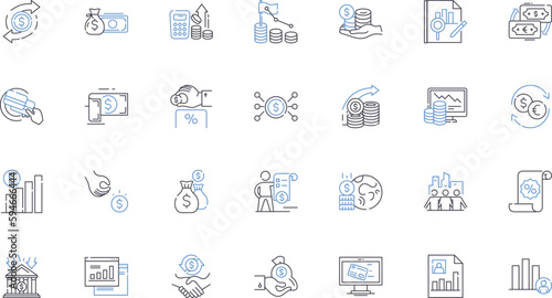 Banking profession line icons collection. Finance, Loans, Accounts, Credit, Investments, Mortgages, Insurance vector and linear illustration. Savings,Wealth,Funds outline signs set photo