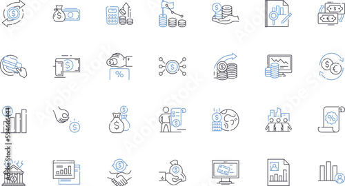 Banking profession line icons collection. Finance, Loans, Accounts, Credit, Investments, Mortgages, Insurance vector and linear illustration. Savings,Wealth,Funds outline signs set