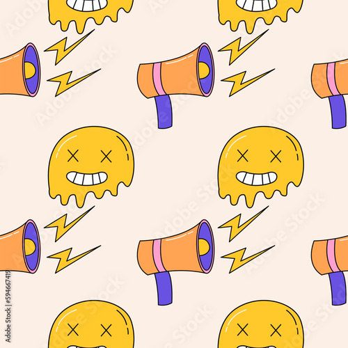 Groovy seamless pattern. Retro background 90s style. Nostalgic retro pattern. Psychedelic and trippy texture