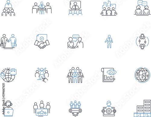 Licenced operation line icons collection. Compliance, Legal, Certified, Regulation, Authority, Accredited, Authorized vector and linear illustration. Mandated,Conformity,Validated outline signs set photo