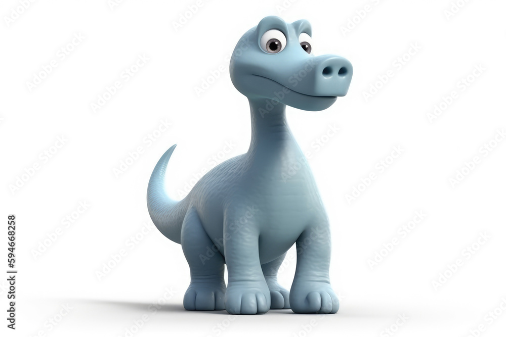 Cute Dinosaur Cartoon Brontosaurus On White Background. Generative AI Cute Dinosaur Cartoon Brontosaurus On White Background. Generative AI
