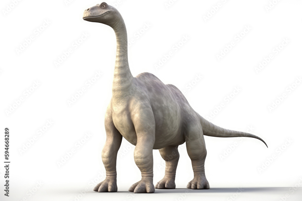 Fototapeta premium Cute Dinosaur Cartoon Brachiosaurus On White Background. Generative AI