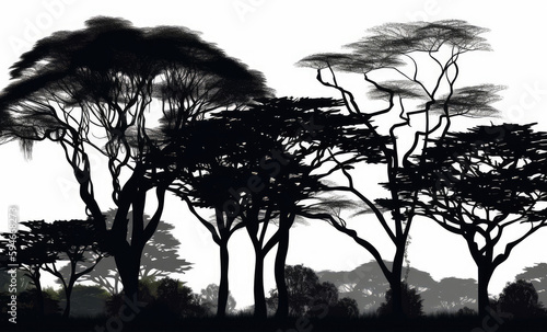 Black Tree Silhouettes Isolated On White Background. Generative AI photo
