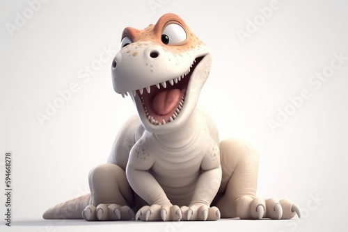 Dinosaur Cute Cartoon Allosaurus On White Background. Generative AI