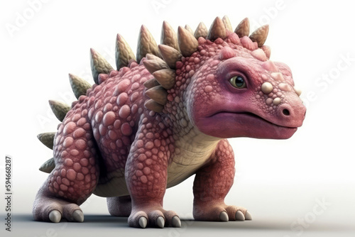 Cute Dinosaur Cartoon Ankylosaurus On White Background. Generative AI