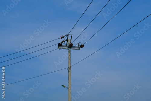Landscape Photography. Photo of electric poles with clear sky in the afternoon in Bandung City - Indonesia