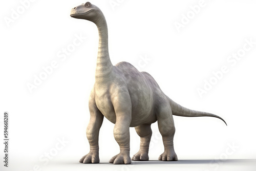 Cute Dinosaur Cartoon Brachiosaurus On White Background. Generative AI
