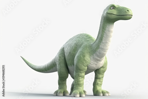 Cute Dinosaur Cartoon Diplodocus On White Background. Generative AI