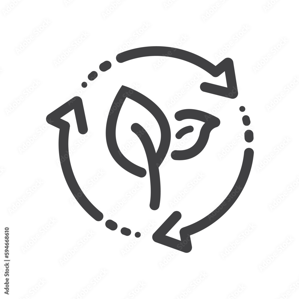Organic recycle icon, Two green leaves with three arrows, reusable environmental. Organic recycle icon, Two green leaves with three arrows, reusable environmental.