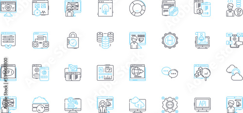 Web design linear icons set. Layout, Typography, Graphics, Navigation, Responsive, Accessibility, Usability line vector and concept signs. Aesthetics,Interface,Wireframe outline illustrations