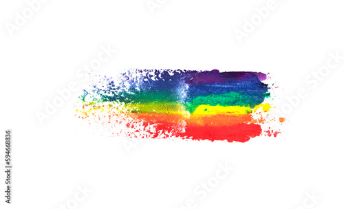 Rainbow watercolor paint strokes isolated on white background Red  orange  yellow  green  blue  purple textured bands. Gay pride flag